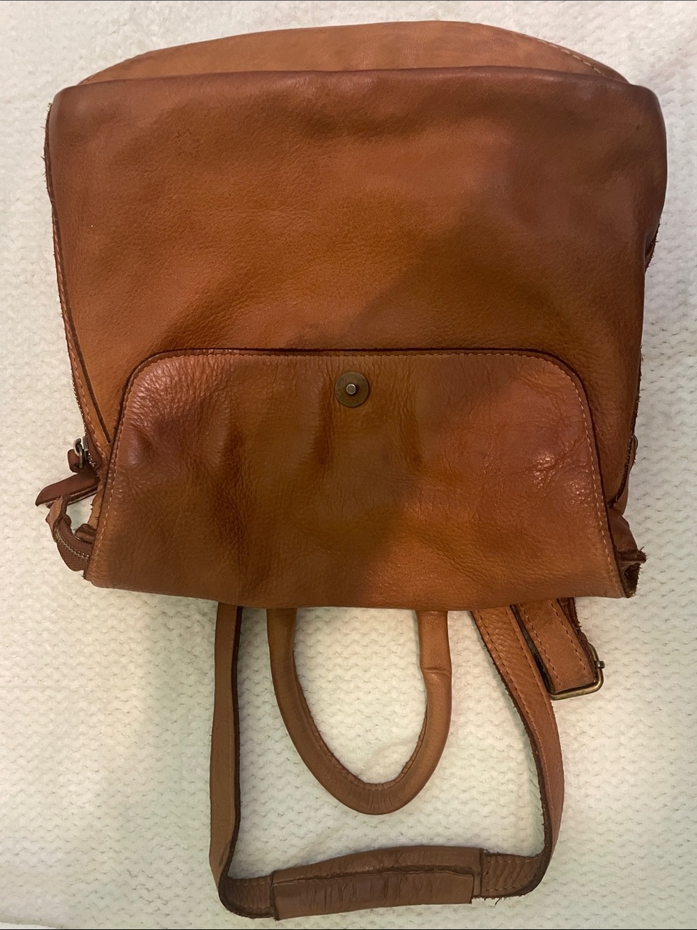 Classic Brown Leather Backpack Tote - Unbranded